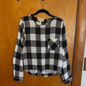Cloth & Stone Black & White gauze  plaid long sleeve top